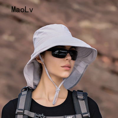 Summer Hats for Women Outdoor UV Anti Neck Protection Sun Visors for Lady Fishing Hiking Wide Brim Shawl Sunscreen Ponytail Cap